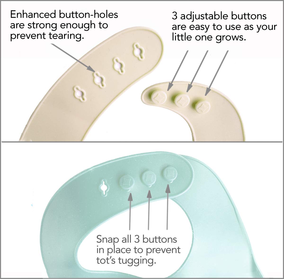 Ymcf Products 2-Pack Waterproof Silicone Baby Bib Lightweight Comfortable Easy-Wipe Clean (Beige/Sage, Small)