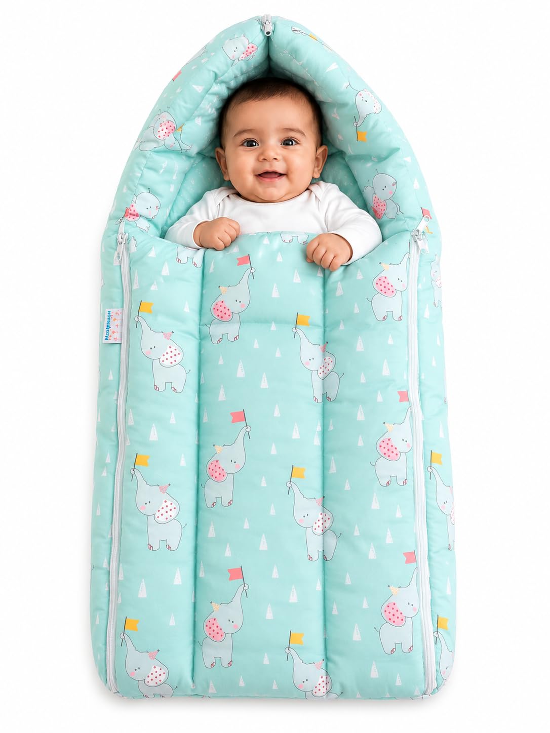 LAKHMORVI 3 in 1 Baby Sleeping Bag for Newborn | Soft Cotton Baby Wrapper with Hood | Warm Baby Carry Nest | Zip Closure Sleepin