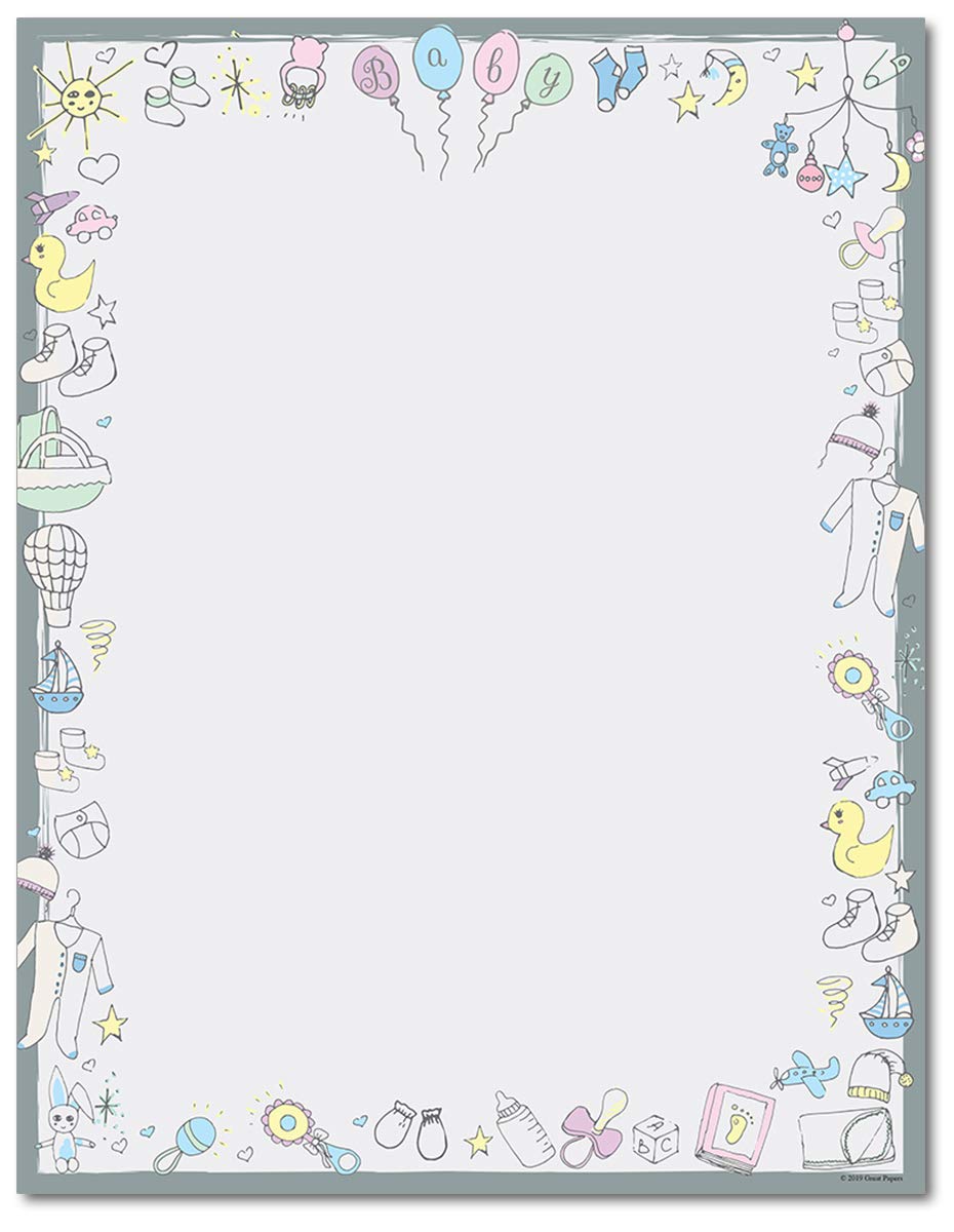 Baby Time Stationery Paper - 80 Sheets - Great For Baby Showers And Birth Announcements