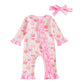Lamuusaa Toddler Baby Girl Birthday Outfit Ruffle Cake Bow Print Romper Zipper Birthday Girl Jumpsuit Headband (Pink, 12-18 Mont