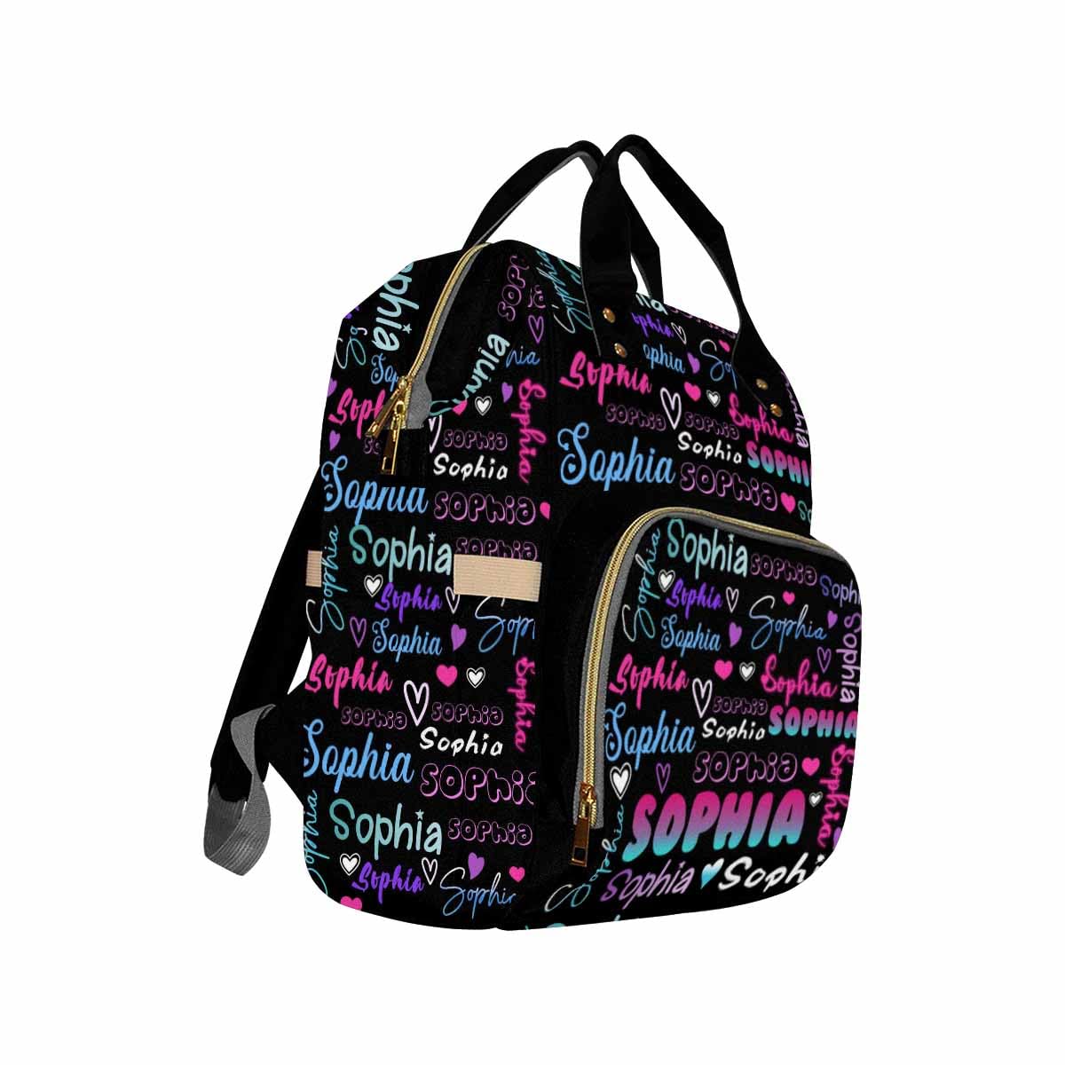 Customized School Bag With Name, Large Capacity Waterproof Diaper Bag, Heart Pattern Monogram Nappy Backpack With Thermal Pocket