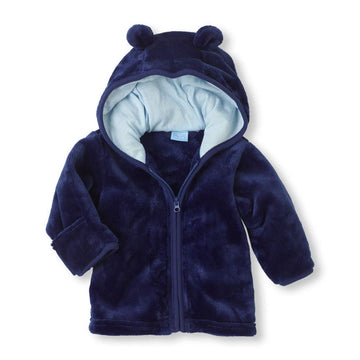 Noubeau Infant Baby Boys Girls Fleece Ears Hat With Lined Hooded Zipper Up Jacket Coat Tops Outwear Overcoat Warm Fall Winte (Bl