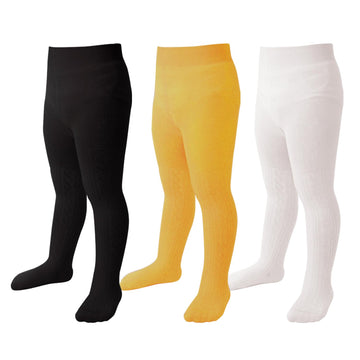 Marchare Baby Girls Tights Thick Solid Cable Knit Leggings Winter Warm Stockings For Toddler Girls 2-4T Black/Ivory/Yellow 3 Pac