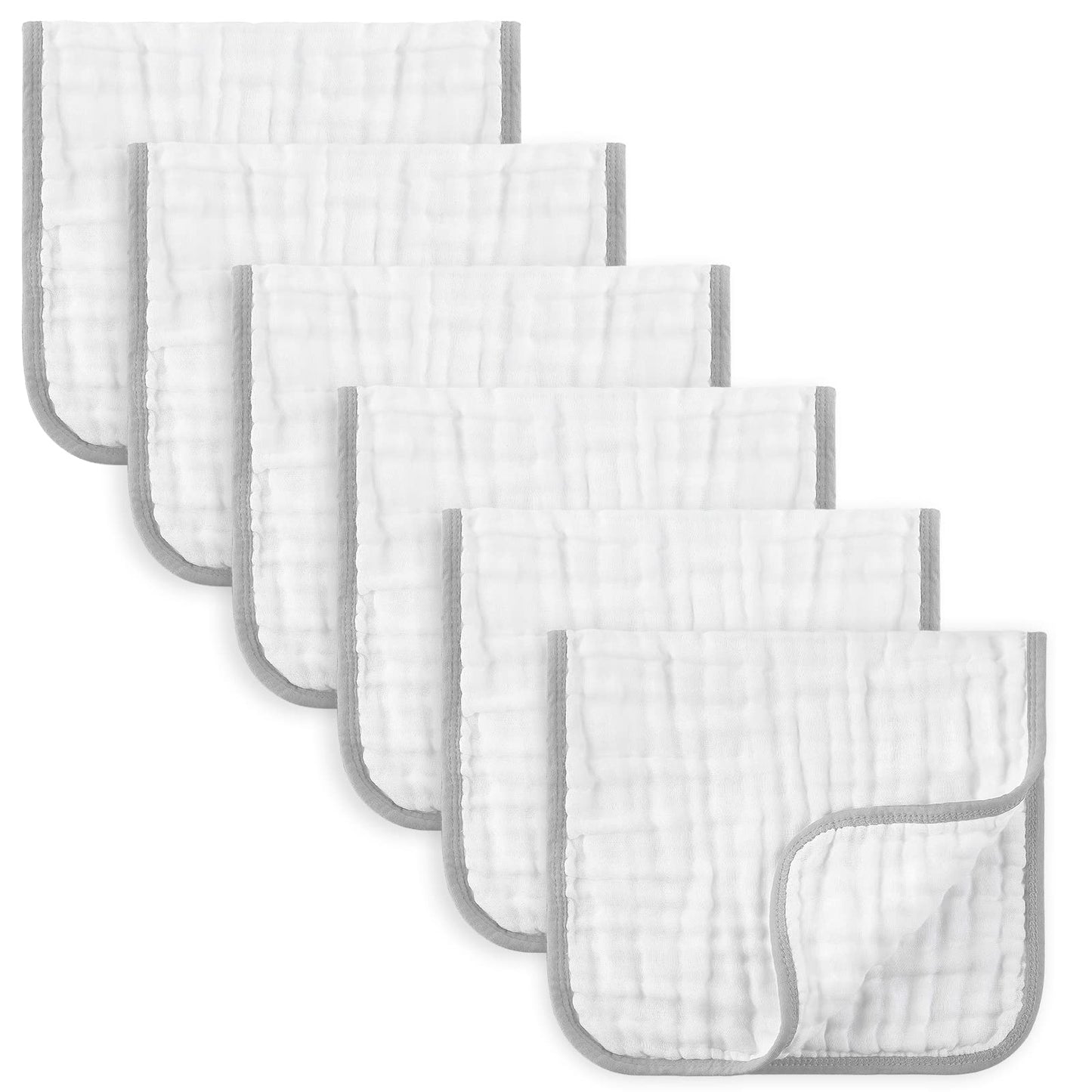 MUKIN Baby Muslin Burp Cloths Pack of 6, Ultra Soft Cotton Burping Cloths for Unisex Newborn Babies, 20 by 10 Neutral Milk S