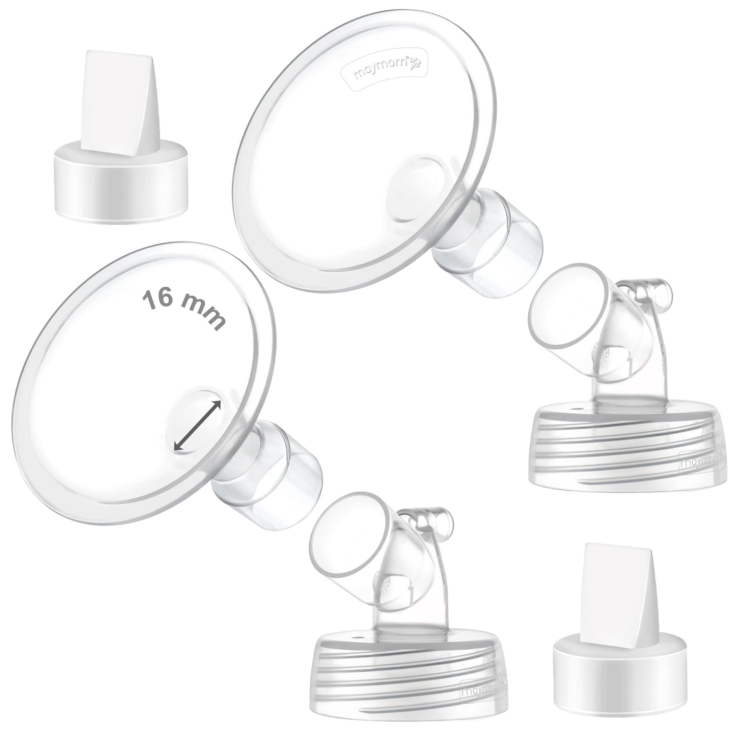 2X 16 Mm Maymom Two-Piece Wide Neck Pump Parts Compatible With Spectra S1,Spectra S2 Pumps And 2 Valves; Incl Wide Mouth Flanges