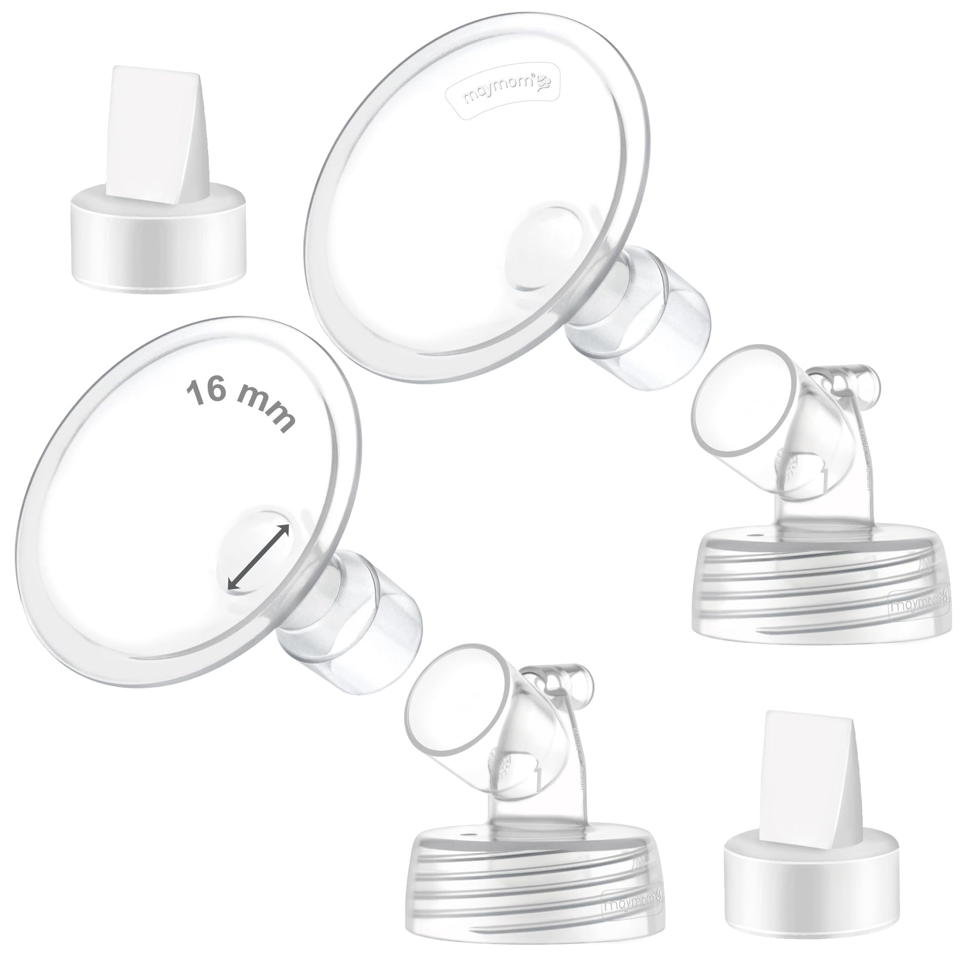 2X 16 Mm Maymom Two-Piece Wide Neck Pump Parts Compatible With Spectra S1,Spectra S2 Pumps And 2 Valves; Incl Wide Mouth Flanges