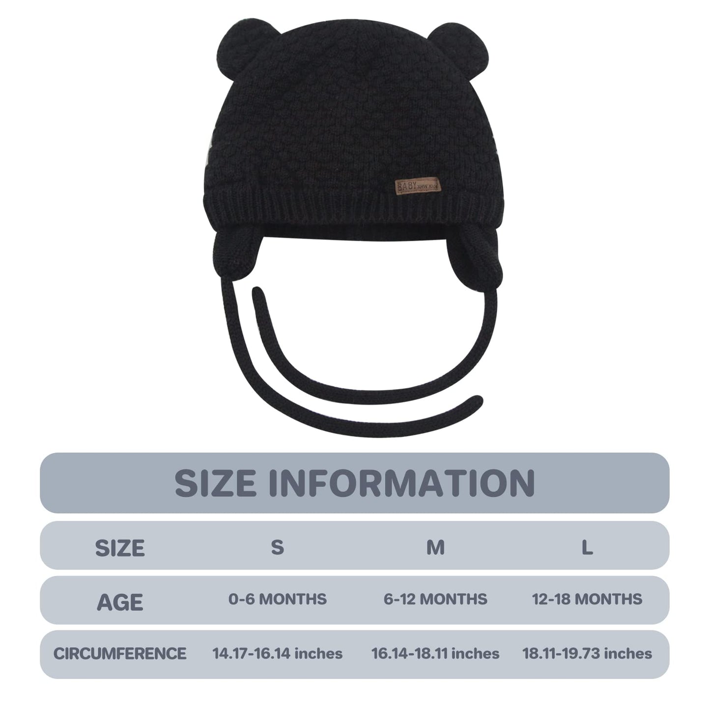 Duoyeree Kids Baby Hat Soft Warm Cable Knit Beanie Toddler Girl Fall Winter Hats(Black,0-6 Months)