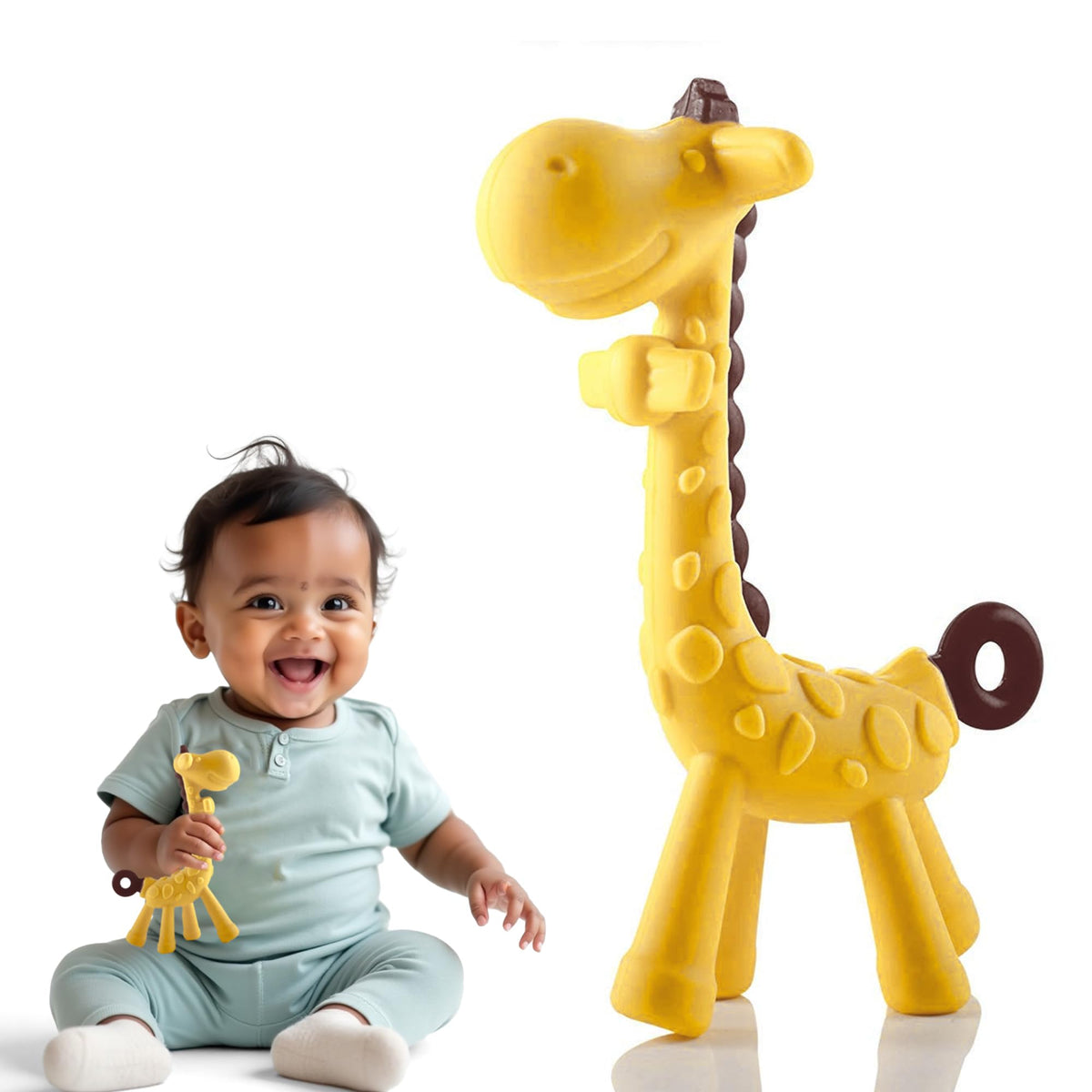 Kidology Giraffe Shaped Teether For Babies 6+ Months  Bpa Free Silicone Teething Toys For Infants | Safe And Soft Chewable Toy 