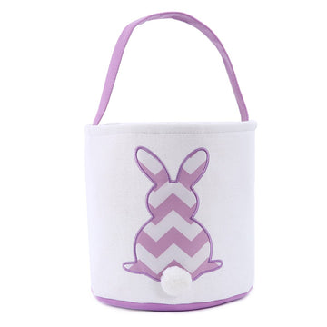 Cootato Easter Bunny Basket Bags For Kids, Stripe Rabbit Pattern Egg Basket Hunt Bags Personalized Canvas Cotton Bucket With Flu
