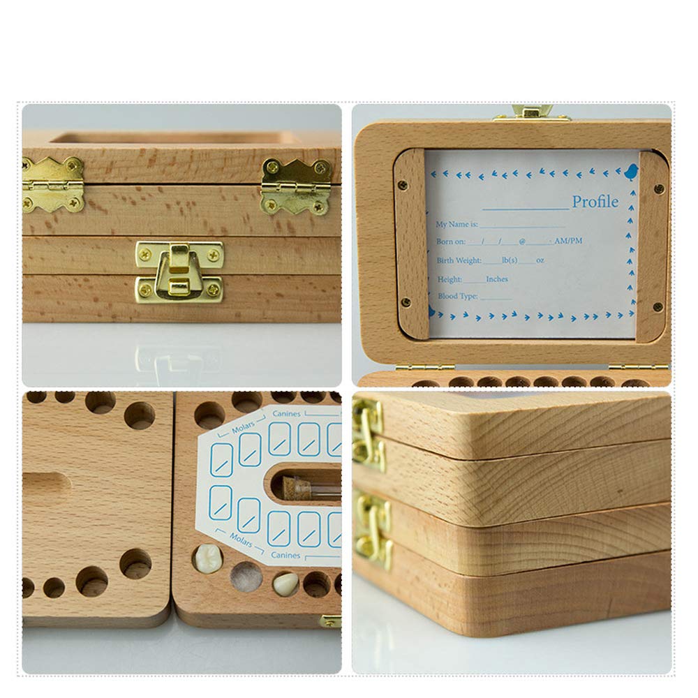 Esweny Baby Tooth Box,Solid Wood Teeth Boxes,Teeth Storage Box,Baby Save Boxes,Kids Keepsake Organizer For Baby Teeth And Hair,B