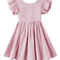 Dutebare Toddler Girls Dress Cotton Linen Ruffle Halter Sleeveless Kids Casual Summer Beach Party Dresses Pink 120