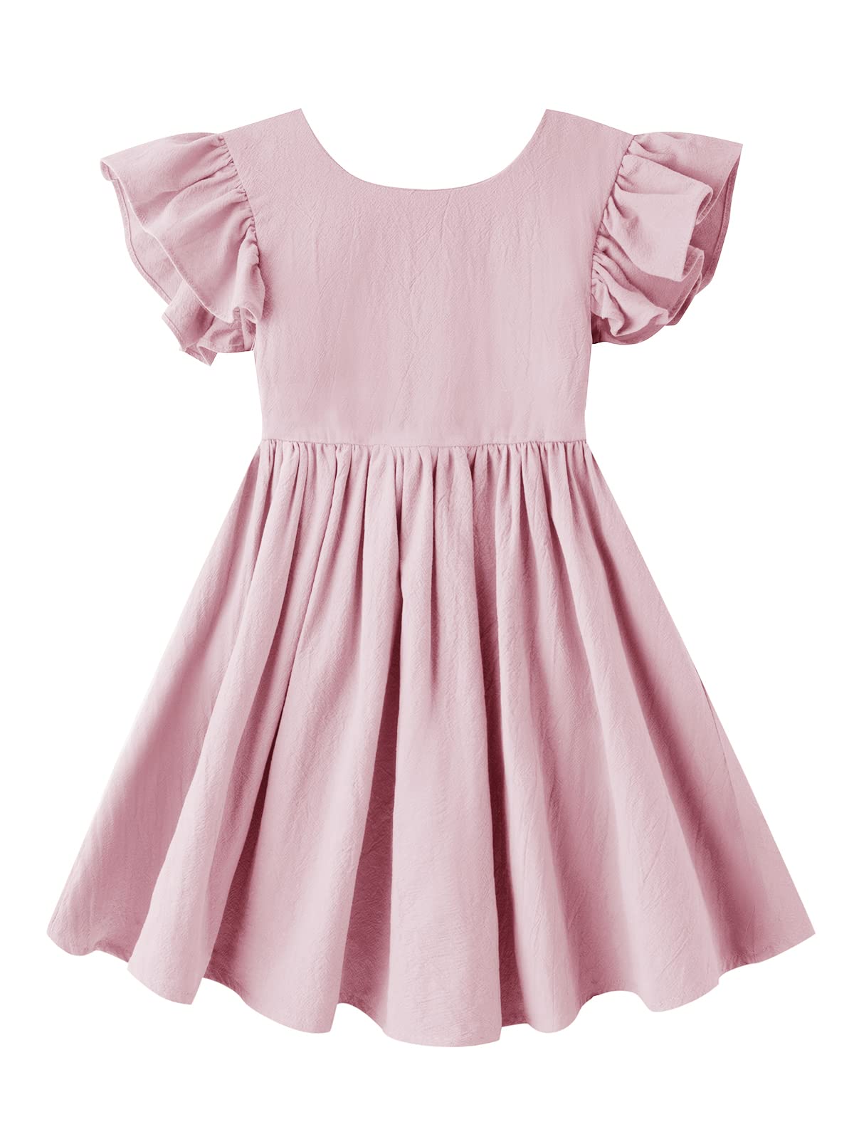 Dutebare Toddler Girls Dress Cotton Linen Ruffle Halter Sleeveless Kids Casual Summer Beach Party Dresses Pink 130