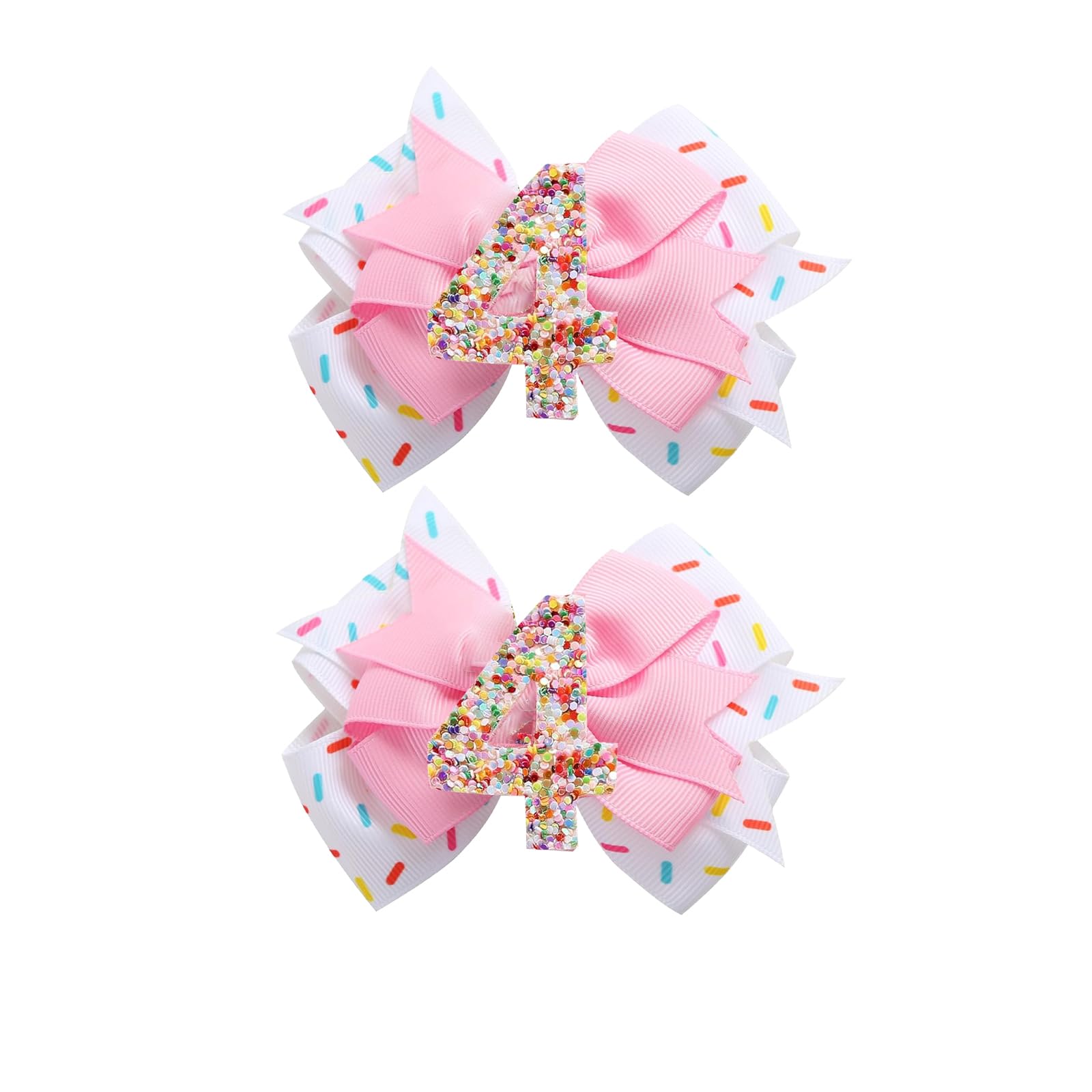 Birthday Hair Clips For Baby Girls - 2Pc Pink Sprinkle Bow Hair Clips For 4Th Birthday Glitter Ice Cream Baby Bow Party Decorati