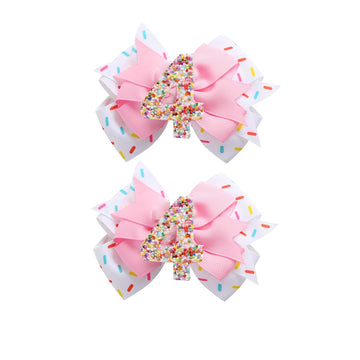 Birthday Hair Clips For Baby Girls - 2Pc Pink Sprinkle Bow Hair Clips For 4Th Birthday Glitter Ice Cream Baby Bow Party Decorati