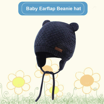 Bavst Baby Beanie Hat For Winter With Earfalp Cute Bear Kids Toddler Girls Boys Warm Knit Cap 0-2Years?Navy, L