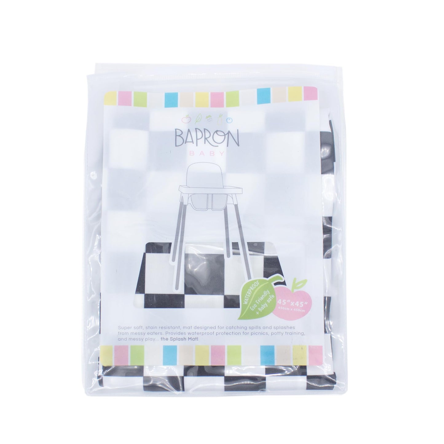 Bapronbaby Black Checkerboard Splash Mat - Waterproof Catch-All For Under High Chairs, Floors, Tables, Playtime Or Arts & Crafts