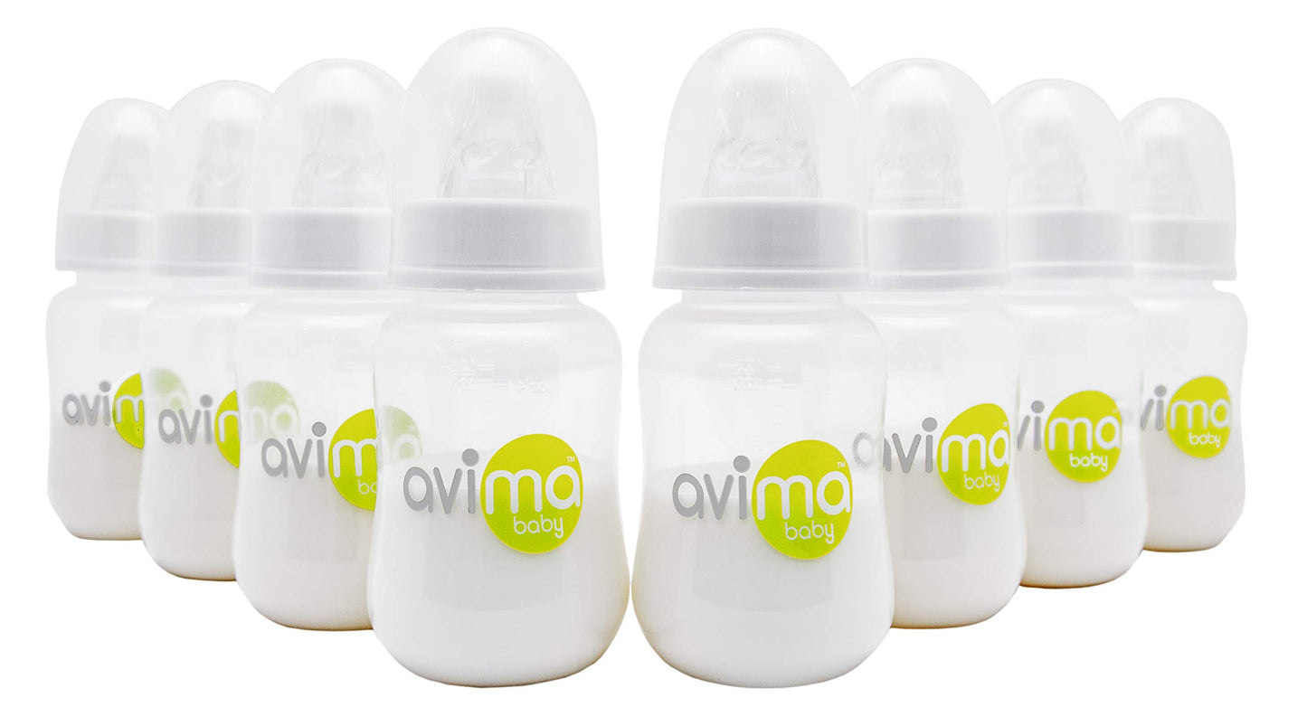 Avima 4 Oz Anti Colic Newborn Baby Bottles, Bpa Free, Standard Neck With Slow Flow Nipples (Set Of 8)