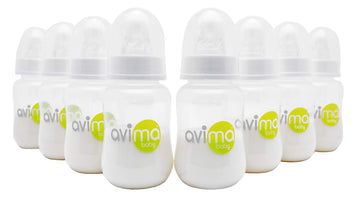 Avima 4 Oz Anti Colic Newborn Baby Bottles, Bpa Free, Standard Neck With Slow Flow Nipples (Set Of 8)