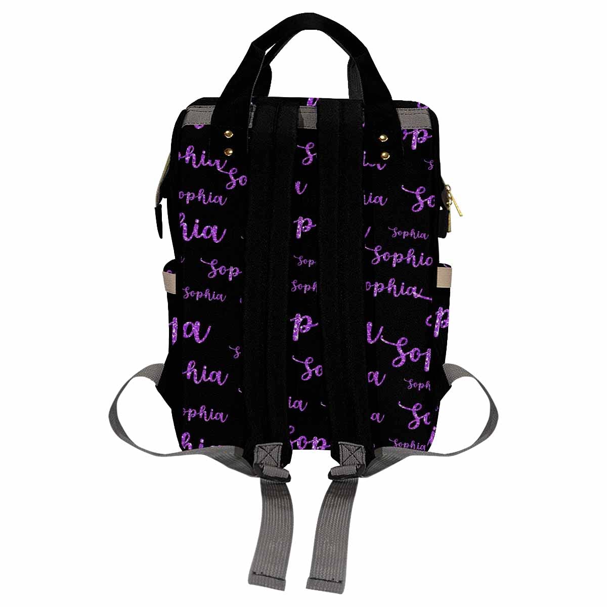 Artsadd Personalized Diaper Bag With Name, Customized Purple Glitter Monogram Nappy Backpack With Thermal Pockets Multi-Function