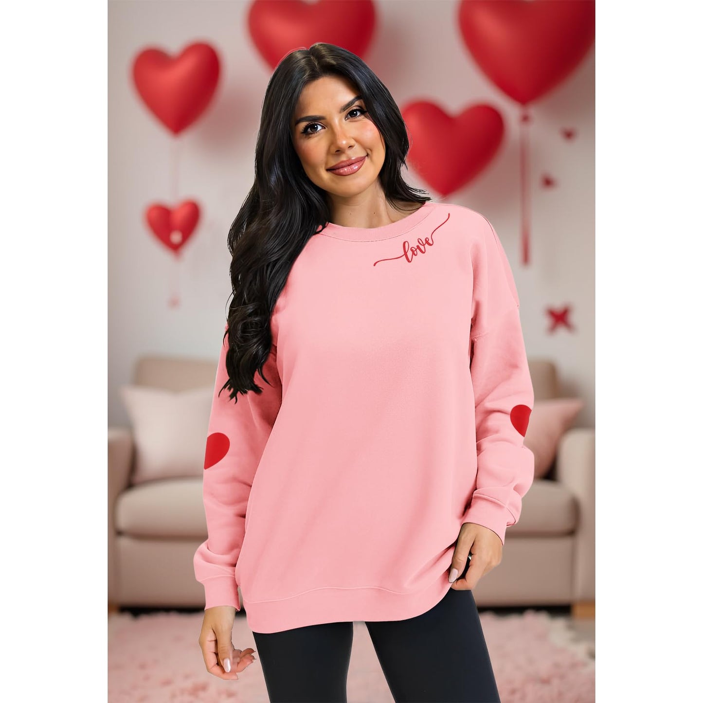 Ritatte Mommy And Me Valentine'S Day Outfit Love Heart Graphic Family Matching Sweatshirt Crewneck Long Sleeve Pullover Top(2Xl,