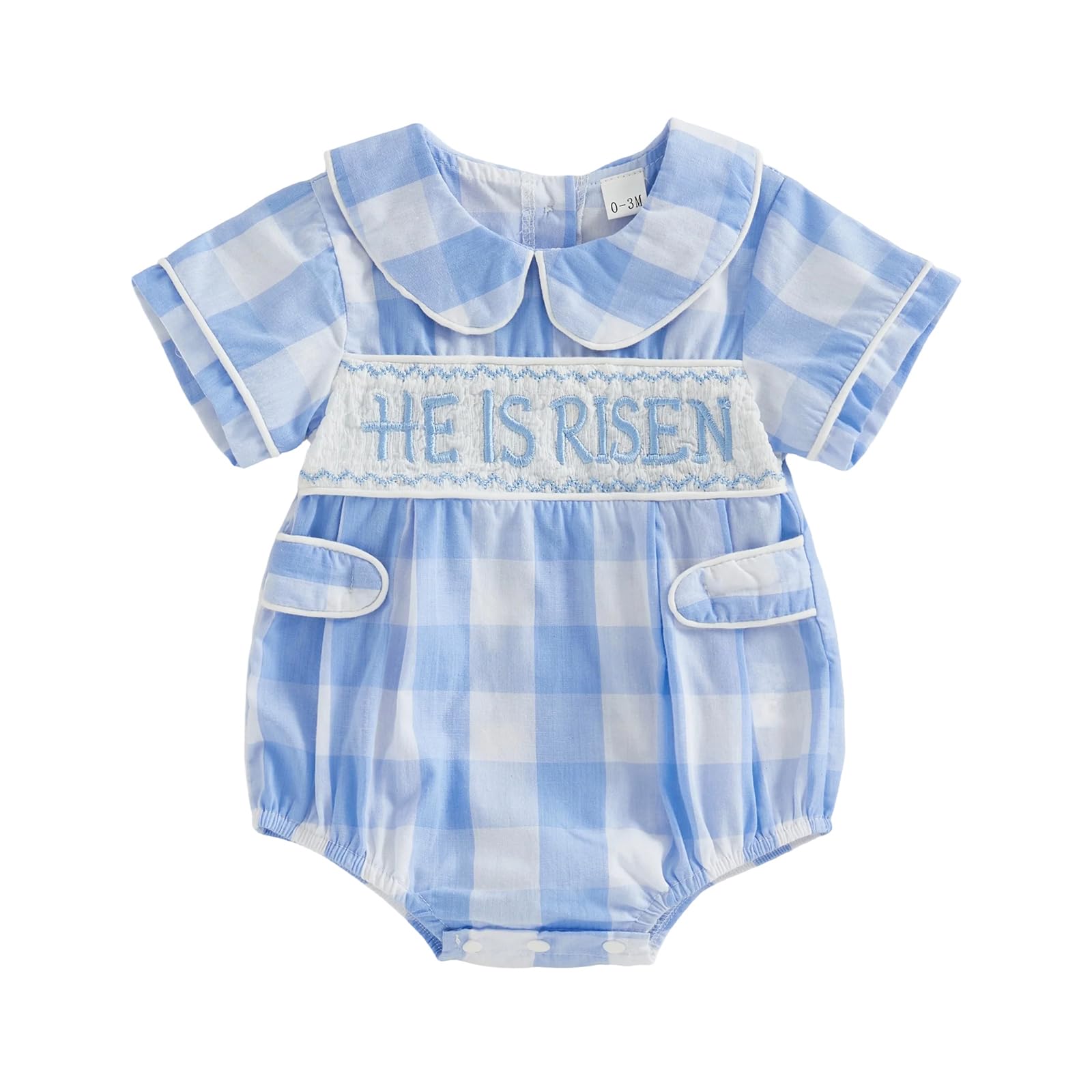 BemeyourBBs Newborn Baby Boy Easter Outfit Doll Collar Bubble Romper Short Sleeve Jumpsuit Cute Infant Boy Clothes (HE IS RISEN 