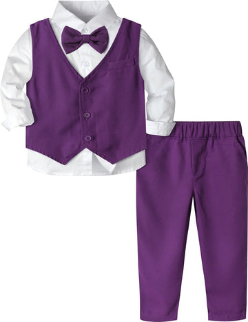 A&J Design Boys Suit Toddler Halloween Mardi Gras Wedding Gentleman Formal Outfit Tuxedo Vest Set Purple 3-4T