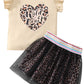 Retsugo Toddler Girl Heart Skirt Set Flutter Sleeve Heart Print Shirt Leopard Dresses Tulle Tutu Dress Kids Valentines Day Outfi