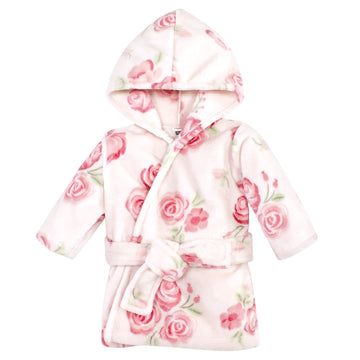 Hudson Baby Unisex Baby Plush Animal Face Bathrobe, Blush Rose, 0-9 Months