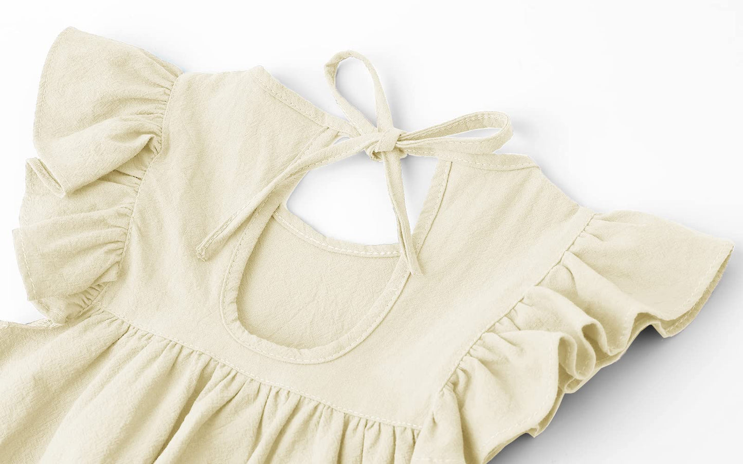 Lyxiof Toddler Baby Girl Cotton Linen Dress Ruffle Sleeve Halter Sleeveless Kids Casual Dresses Beige 100Cm