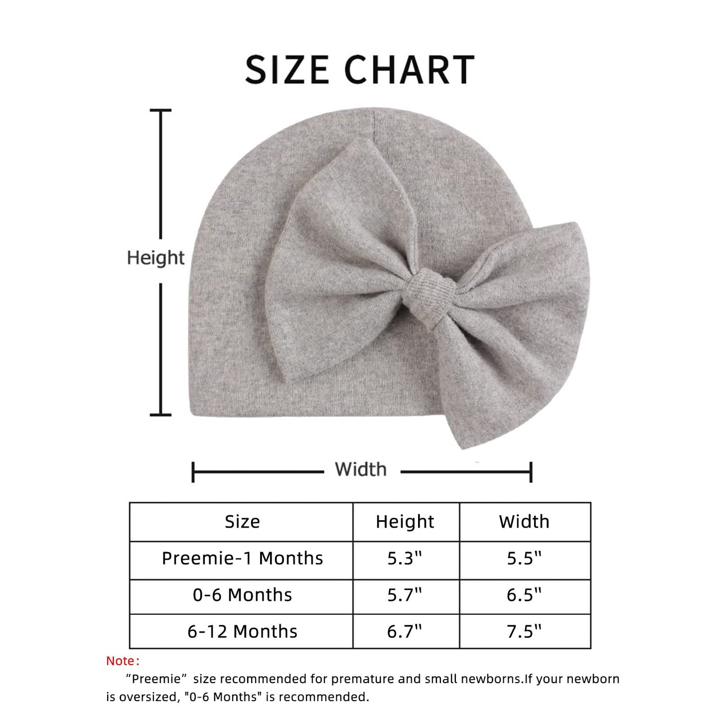 Newborn Baby Girl Hat Cotton Baby Bow Beanie Spring Infant Hats For Girls 0-6Months (White+Pink+Gray, 6-12 Months)