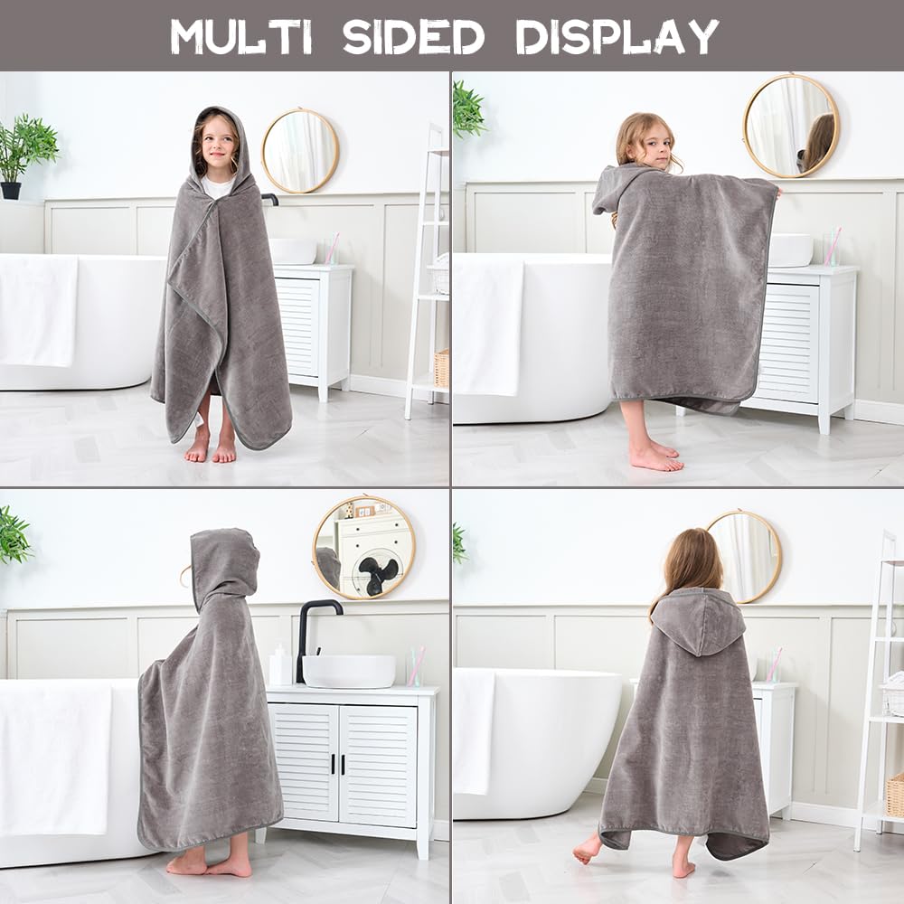 Hiturbo Kids Hooded Bath Towel: 100% Cotton Soft Thick Absorbent Towels Wrap - 50'X30' Shower Beach Pool Wearable Blanket For