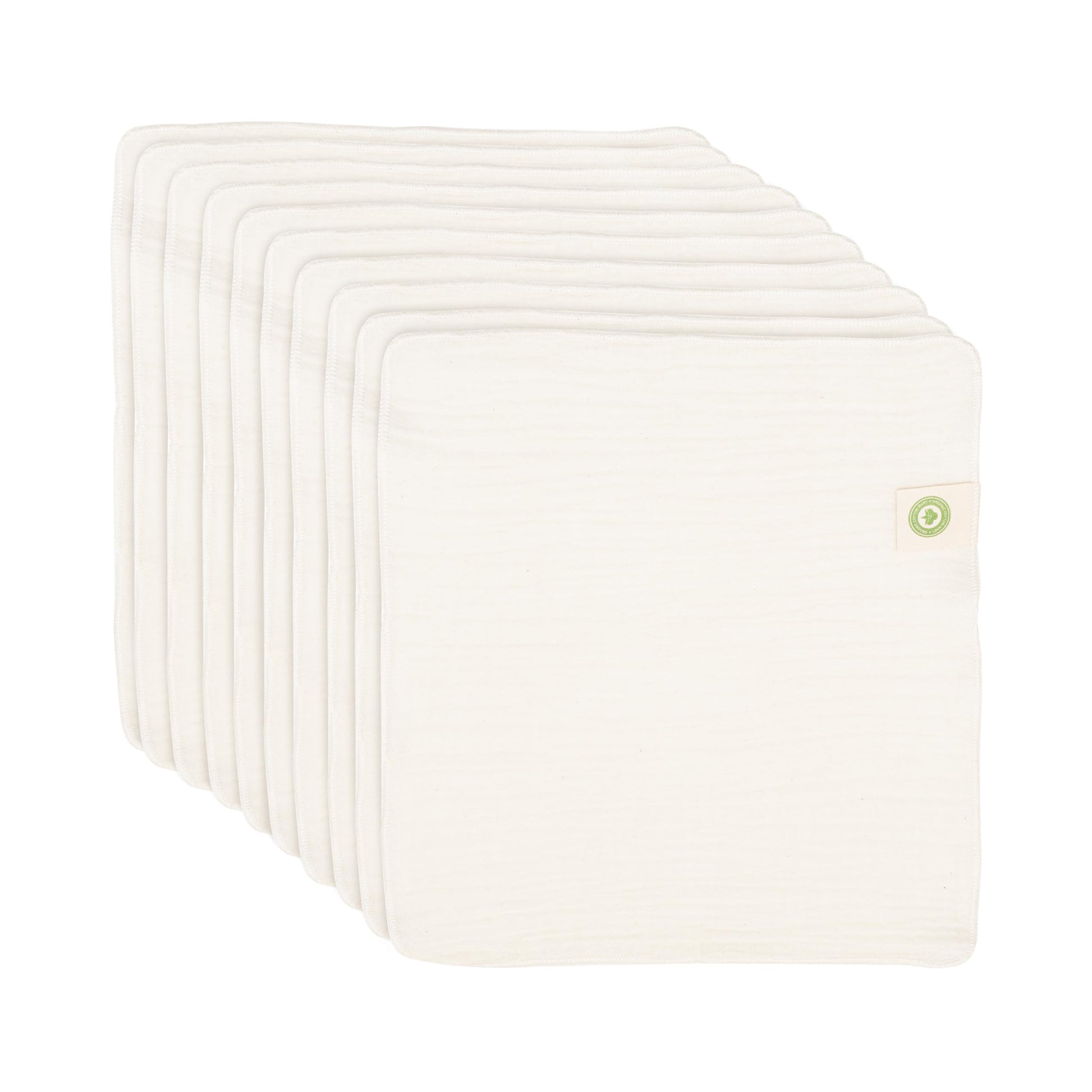 Organic Cotton Reusable Baby Wipes - 10 Pack, Washable, Unbleached, Undyed, All-Natural, Toxic-free White Muslin Washcloths - So