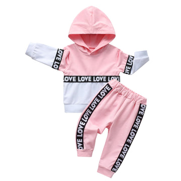 Rebey Toddler Infant Baby Boy Girl Clothes Long Sleeve Color Block Love Hoodie Tops Sweatsuit Pants Outfit Set (12-18 Months) Pi