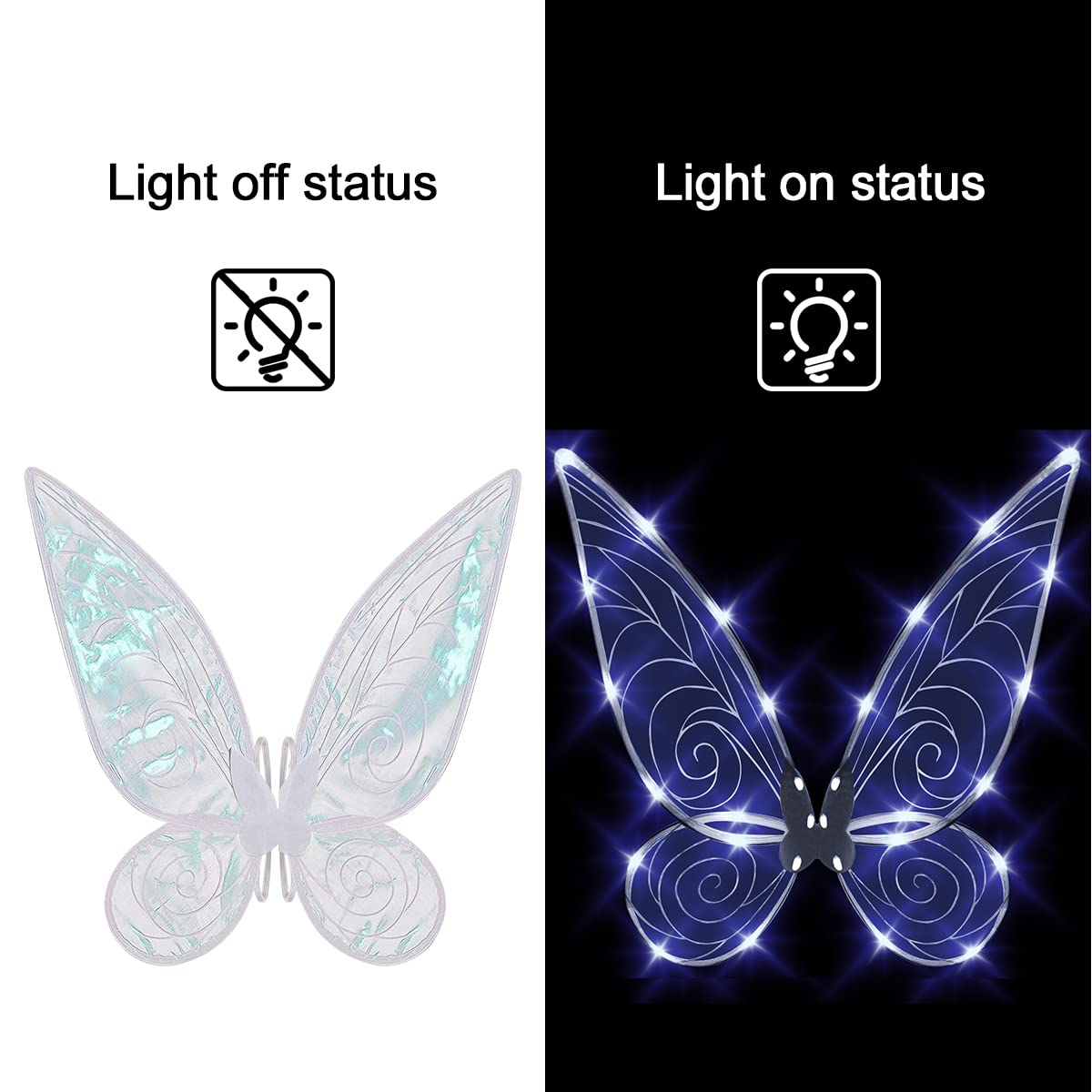 Quescu Light Up Fairy Wings For Adults,Led Butterfly Wings For Girls Women,Halloween Costume Dress Up, Gifts For Kids White