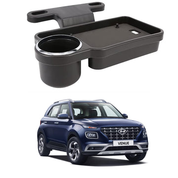 Oshotto (FT04) Foldable Car Auto Headrest Rear Back Seat Table Drink Food Cup Tray Holder Compatible with Hyundai Venue  Black
