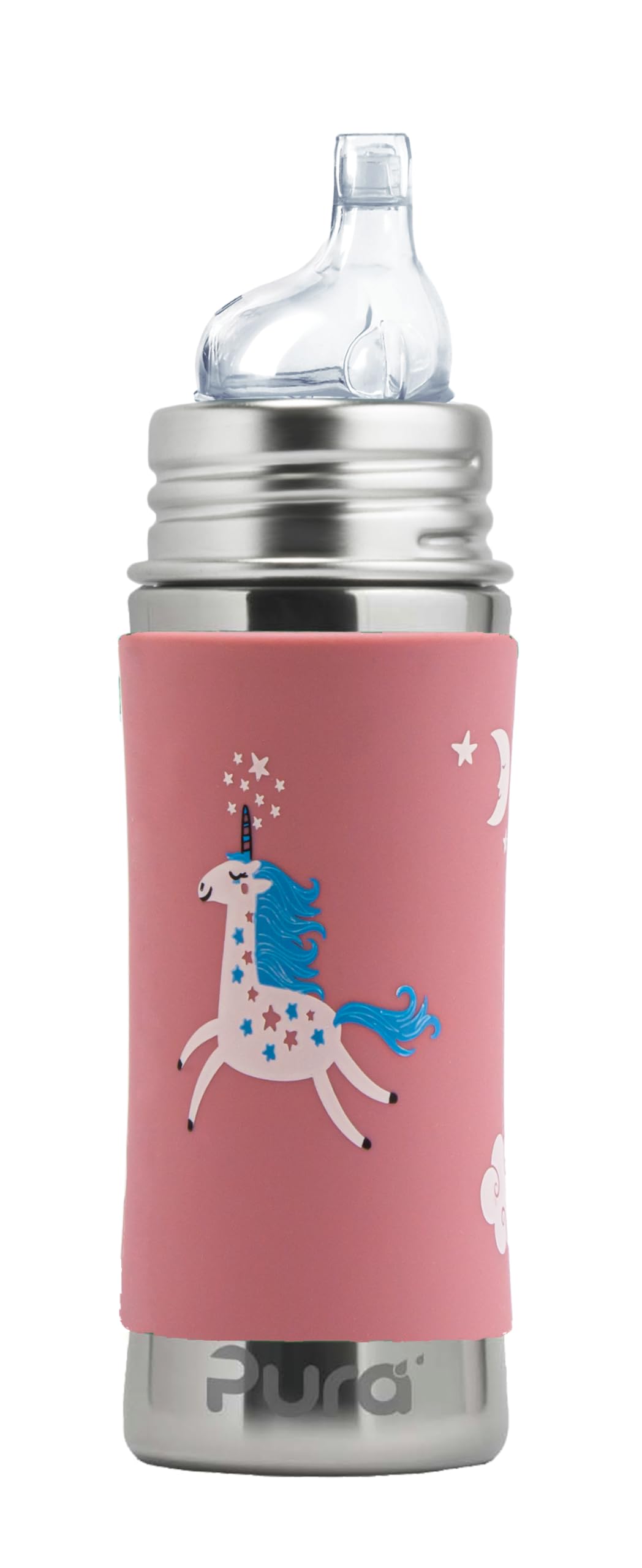 Pura Kiki 11oz/325ml Stainless Steel Sippy Cup Bottle w/Sleeve, Plastic-Free, MadeSafe Certified, Medical-Grade XL Silicone Sipp