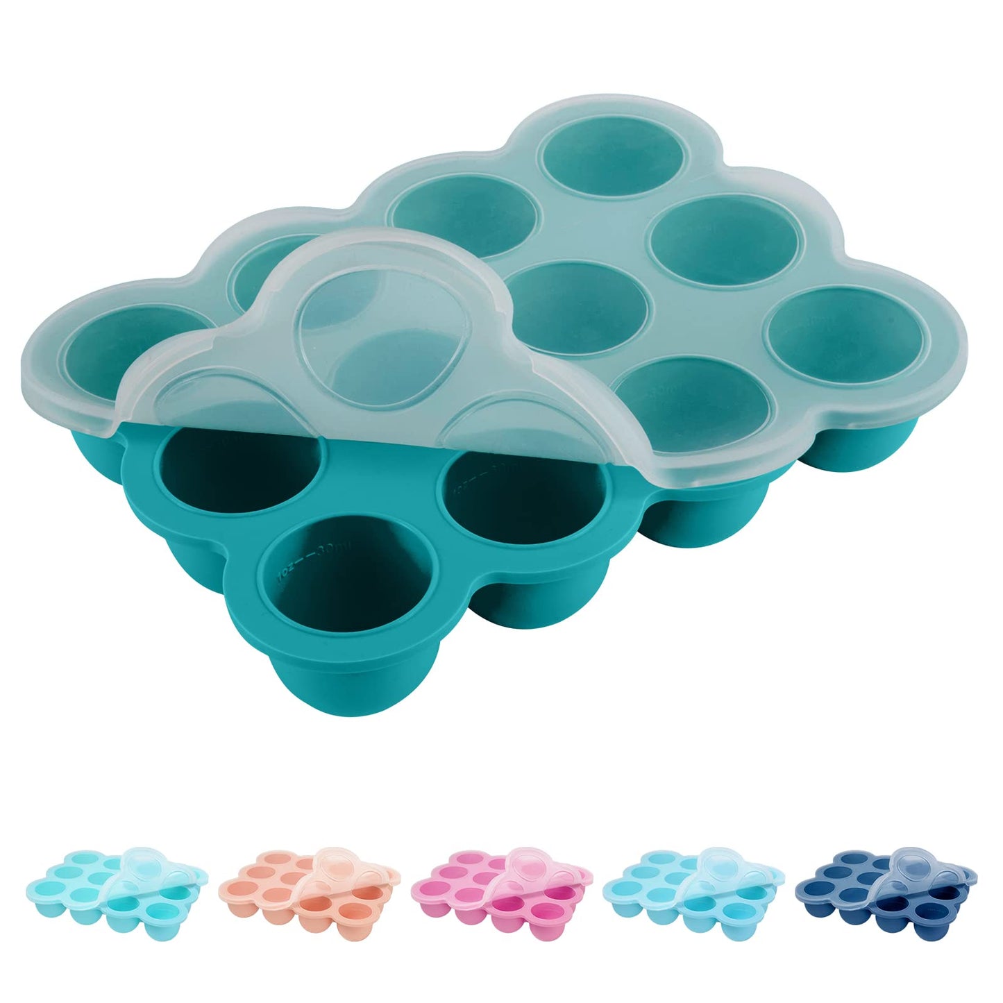 HIWOOD Baby Food Storage 12 x 1.5OZ Silicone Freezer Tray with Lid, Food Grade Silicone Containers for Purees & Vegetables Teal 