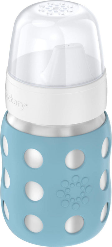 Lifefactory 8-Ounce Stainless-Steel Vacuum-Insulated Wide-Neck Baby Bottle With Hard Sippy, Denim, Ls2221Wde4
