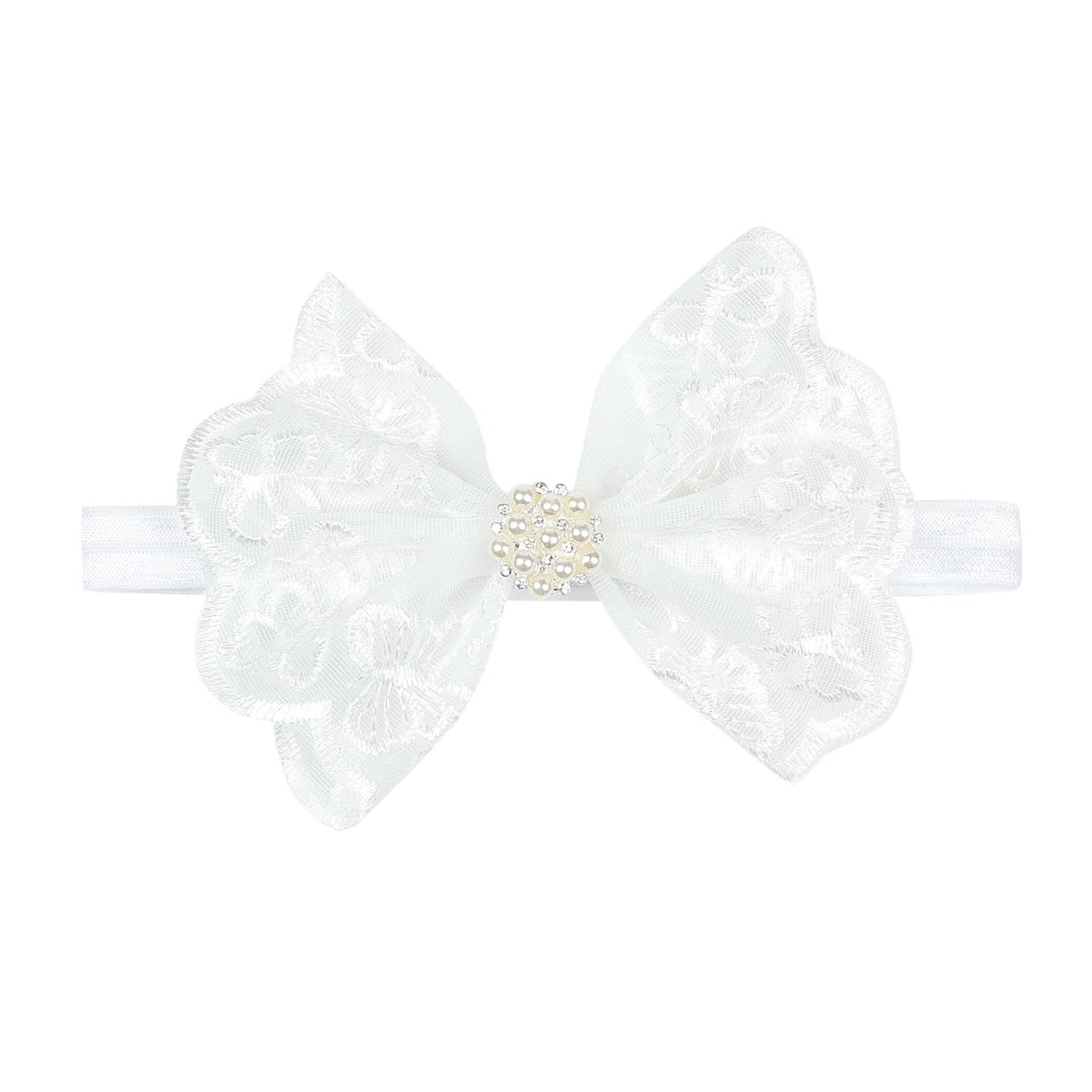 Koolgil Baby Girl'S Elegant Lace Bow Knot Headband Children'S Rhinestone Pearl Lace Headband For Birthday Party Photography (Whi