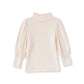 Toddler Baby Girl Basic Solid Color Turtleneck T Shirt Ribbed Knit Top Puff Long Sleeve Soft Cotton Clothes(Cream,12-18Months)