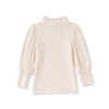 Toddler Baby Girl Basic Solid Color Turtleneck T Shirt Ribbed Knit Top Puff Long Sleeve Soft Cotton Clothes(Cream,12-18Months)