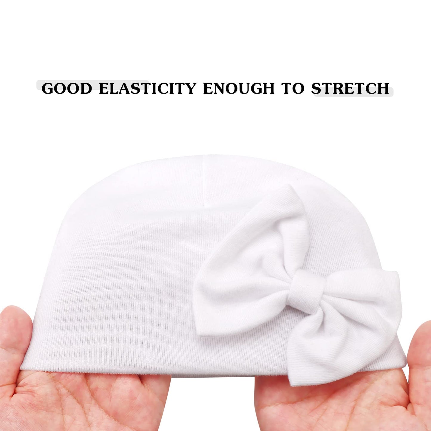 Dreshow Bqubo Newborn Baby Hats Hospital Hat Baby Cotton Beanie Infant Bow Hats For 0-6 Months