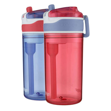 Contigo Snack Hero 2-In-1 Bottle Set - 4Oz Snack Compartment & 13Oz Spill-Proof Water Bottle - Red & Blue