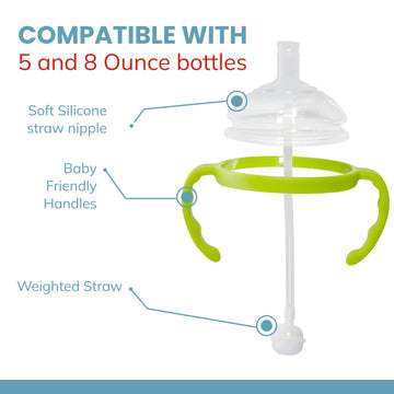 Botabee Straw Transition Cup Kit For Comotomo Baby Bottles | Conversion Kit Fits 5 & 8 Ounce Bottles | Soft, Silicone Straw Top