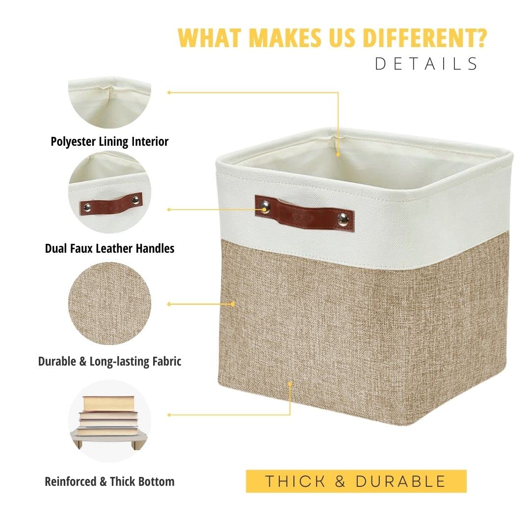 DECOMOMO 13 Inch Cube Storage Bins, Fabric Storage Cube, Basket for Kallax Shelves (Beige & White, Cube 13 - 4 Pack)