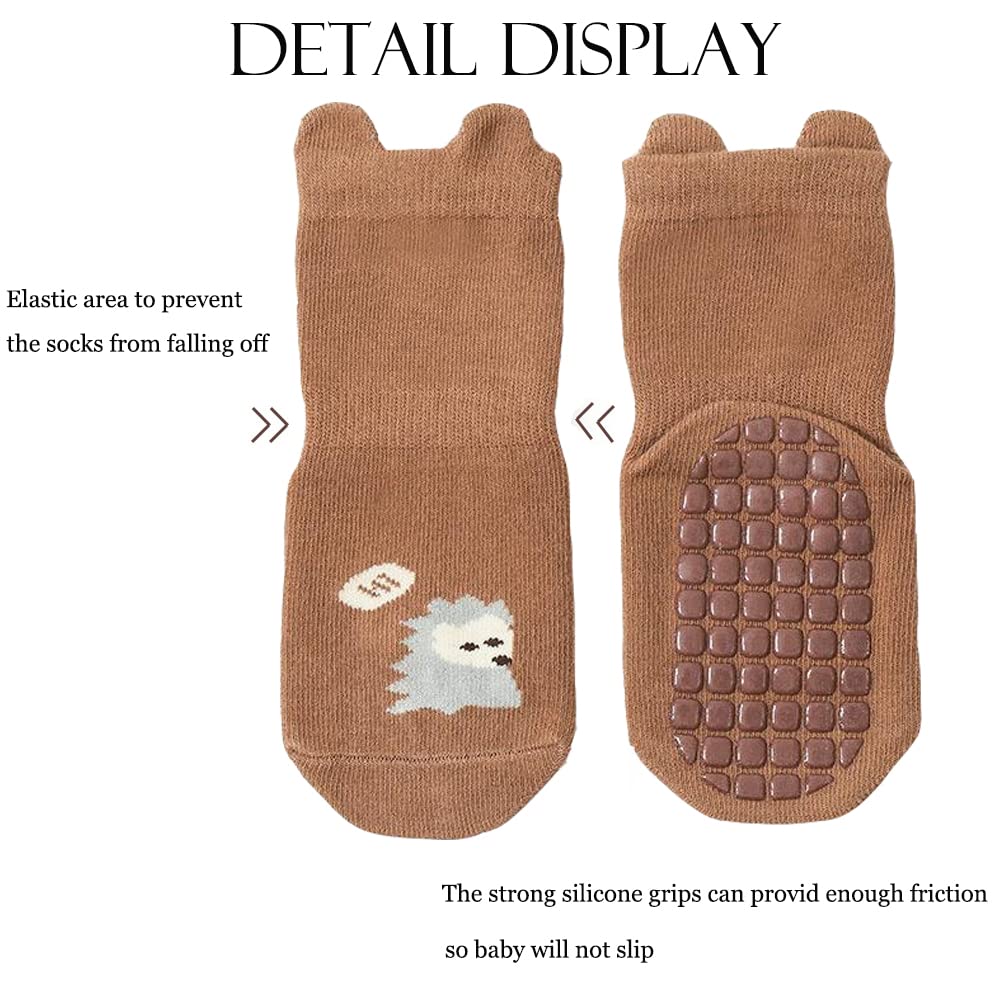 Exegawe Toddler Non Slip Socks, Cute Baby Socks With Grips Crew Socks 5 Pairs(E-5 Mix Colors,S)