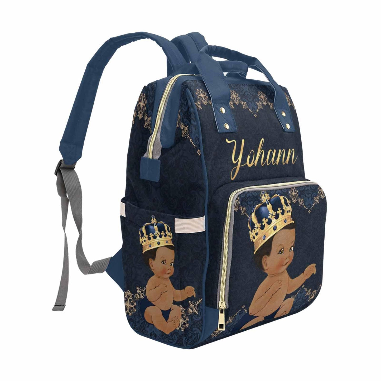 M Yescustom Personalized Baby Diaper Bags For Women Men, Custom Blue Black Prince Backpack Customized Nappy Mommy Bag Backpack F