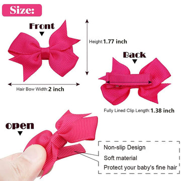 Alinmo Hair Clips For Girls 100Pcs - 2 ' Fully Lined Tiny Bows, Alligator Clips For Infants And Toddlers In Pairs