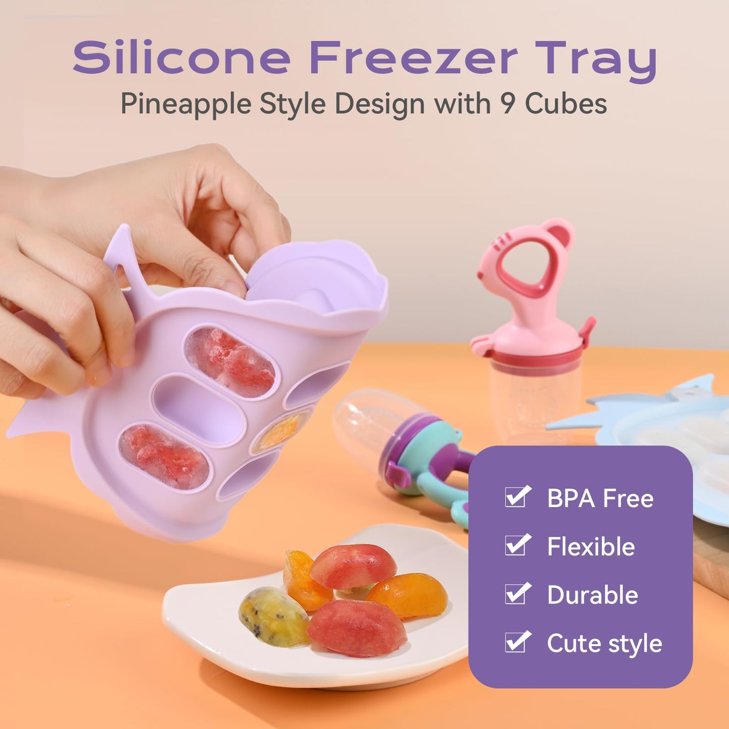 Baby Fruit Feeder & Baby Breastmilk Popsicle Molds, Baby Food Freezer Tray Storage Containers, Silicone Pacifier Feeder And Teet