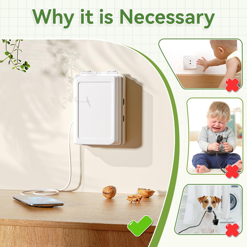 Safelon 1Pcs Baby Proof Electrical Outlet Box Electrical Outlet Cover Baby Proof Box Plug Cover For Baby Safety (White)